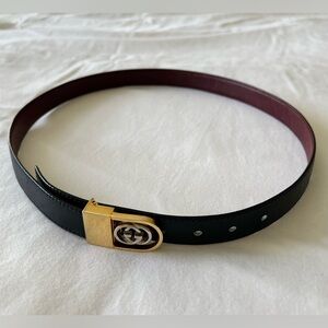 Vintage Gucci Leather Belt from 1980’s with Silver and Gold Plated Buckle